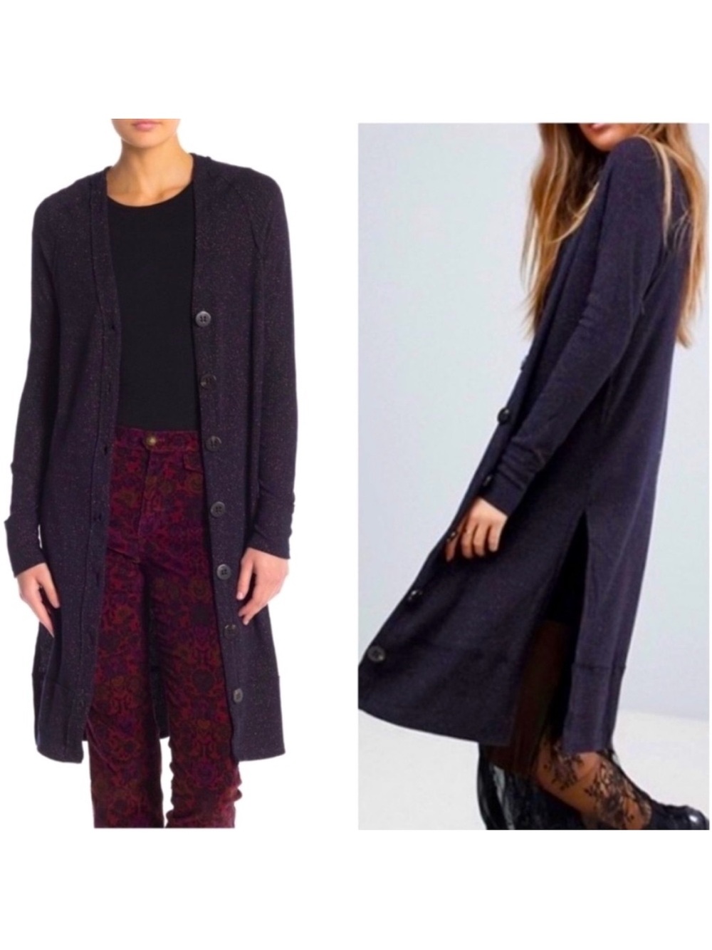 We The Free Free People Metallic Sparkle Longline Duster Cardigan | Size S